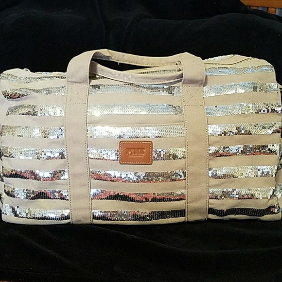 PINK Victoria's Secret Handbags - PINK VS tan sequined large duffel bag